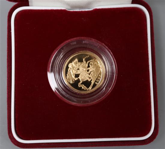 One UK gold proof half sovereign, 2007 cased.